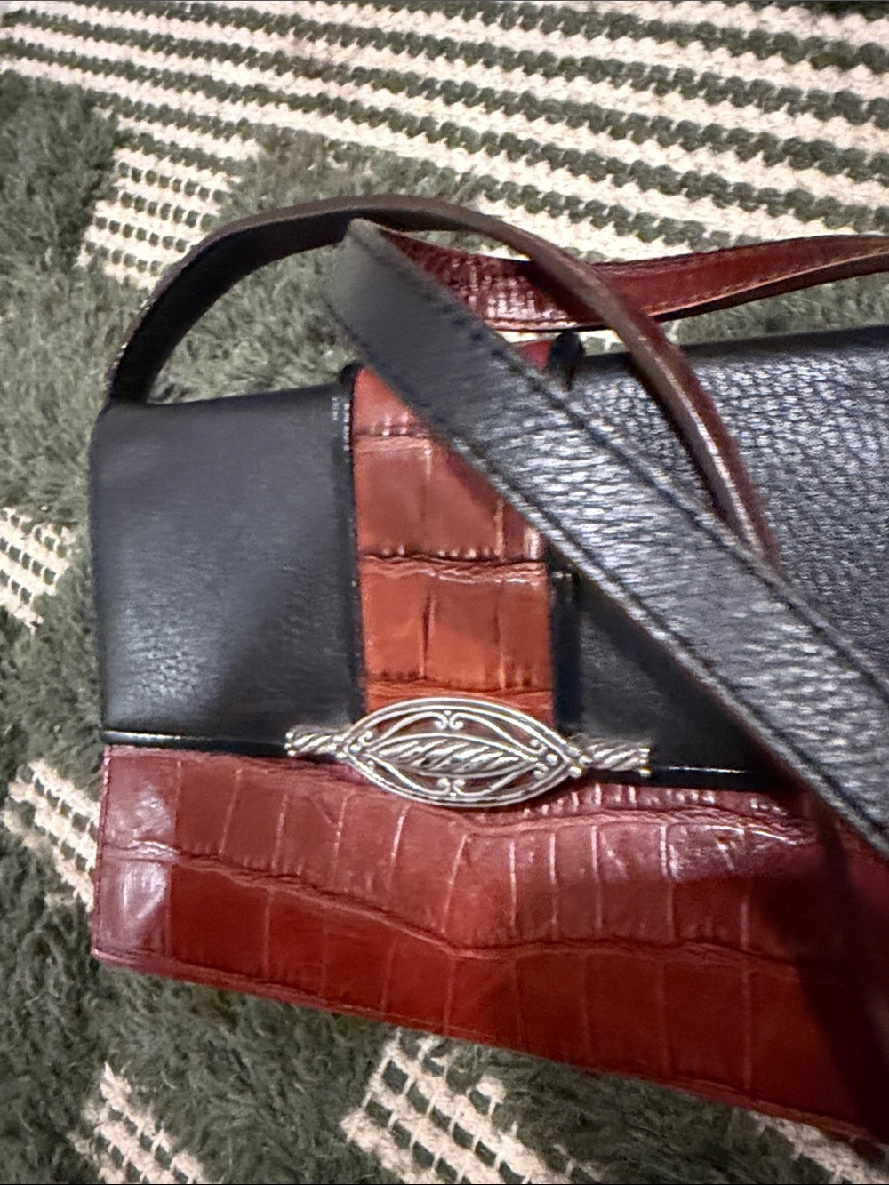 Brighton~Multi Compartment Two-Tone Black /Brown Leather Crossbody Bag Authentic